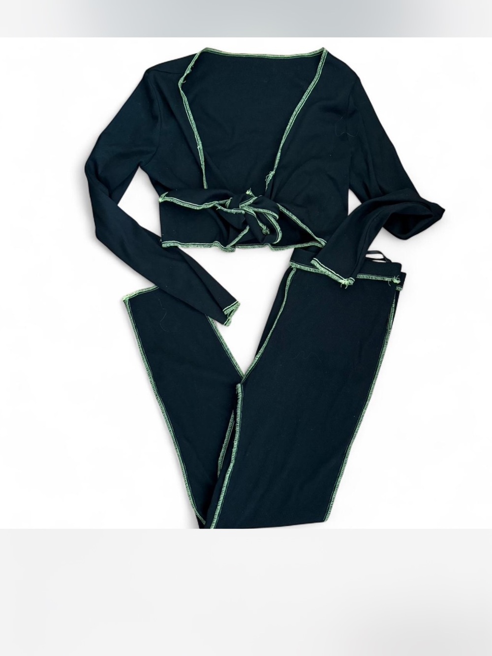 Black Two-Piece Set with Green Contrast Stitching